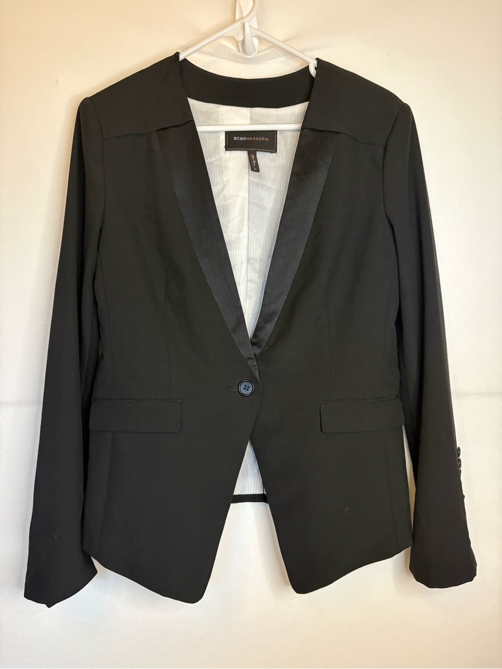 BCBGMaxAzria Black Satin-Trim Blazer